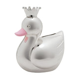 Crowned Swan Silverplated Money Box with Pink Beak - Silver