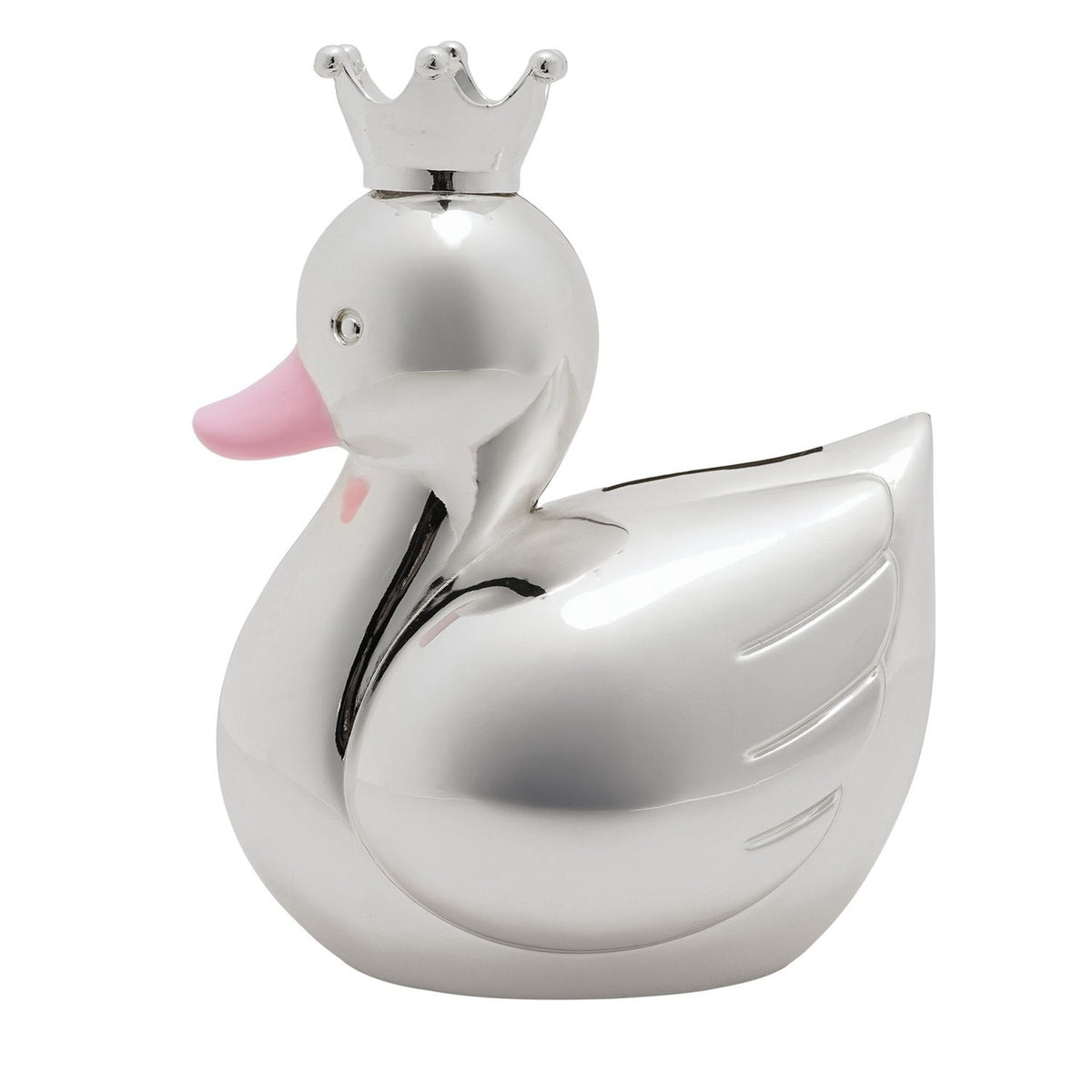 Crowned Swan Silverplated Money Box with Pink Beak - Silver