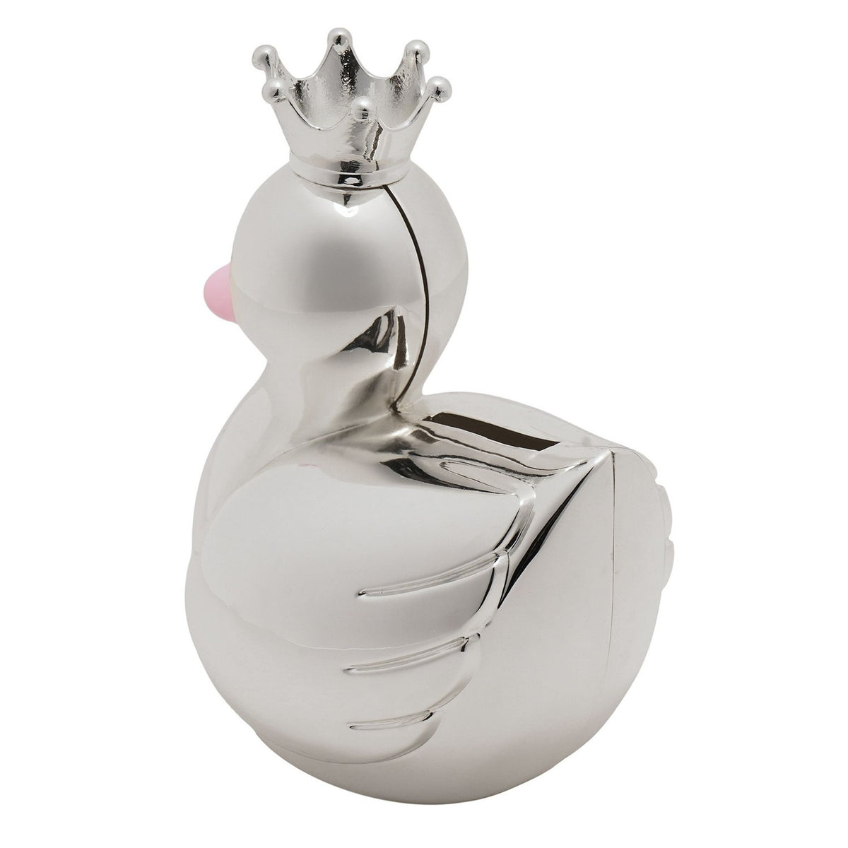Crowned Swan Silverplated Money Box with Pink Beak - Silver