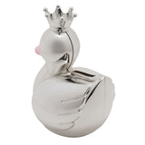 Crowned Swan Silverplated Money Box with Pink Beak - Silver
