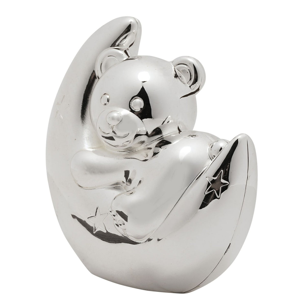 Teddy Bear and Crescent Moon Silverplated Money Box - Silver