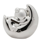 Teddy Bear and Crescent Moon Silverplated Money Box - Silver