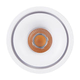 Bohoyo LED Downlight in white, shown face-on with a round white outer ring, recessed aluminium centre, and clear ribbed plastic shade over the warm white LED, on a plain background.
