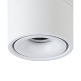 Close-up of the Bohoyo LED Downlight in white, a cylindrical surface-mounted aluminium ceiling fixture with a recessed white reflector and central LED, shown against a plain background.