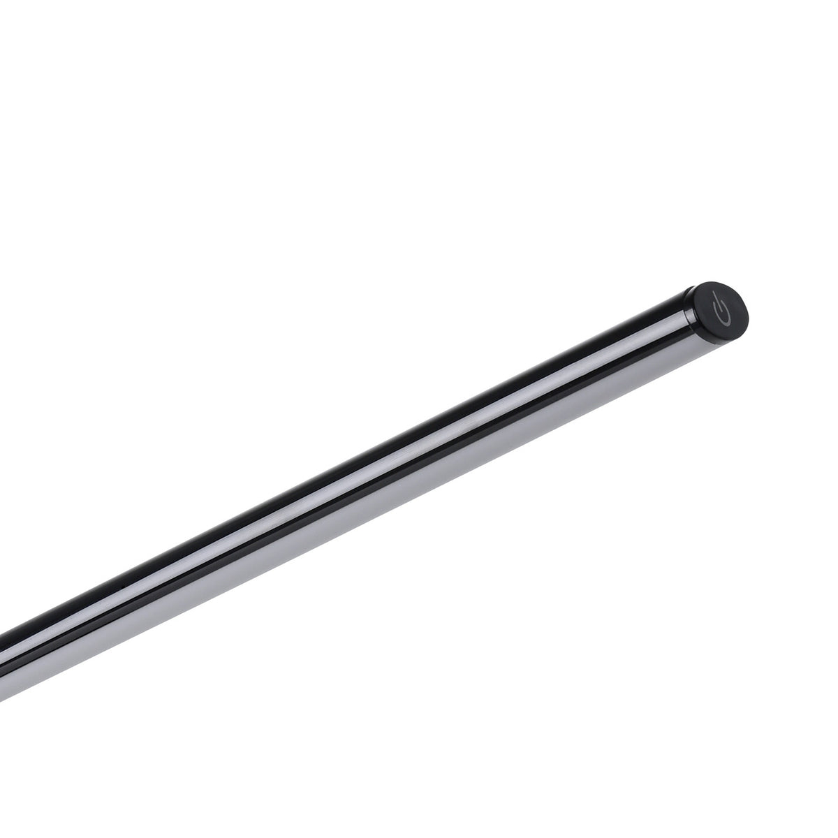 Bolbanne Clamp Lamp in black, close-up of the slim bar-shaped LED head with a touch control button, shown against a plain white background.