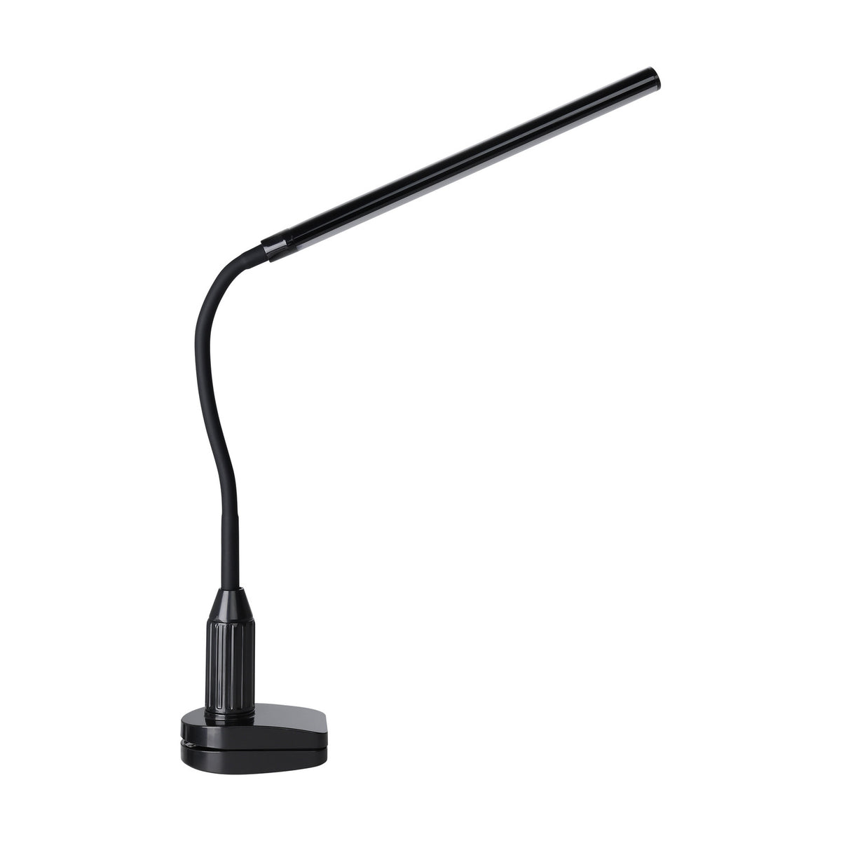 Bolbanne Clamp Lamp in black with a slim bar-shaped LED head, flexible gooseneck and clamp base, shown on a plain white background.