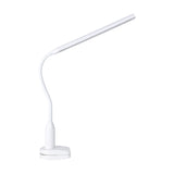 Bolbanne Clamp Lamp in white plastic, featuring a slim bar-shaped LED head on a flexible gooseneck arm with a desk clamp base, shown on a plain white background.