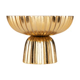 Bongosi Decorative Bowl 25.5cm in gold, a fluted aluminium pedestal bowl with a flared ribbed base and glossy cream interior, shown on a plain white background.