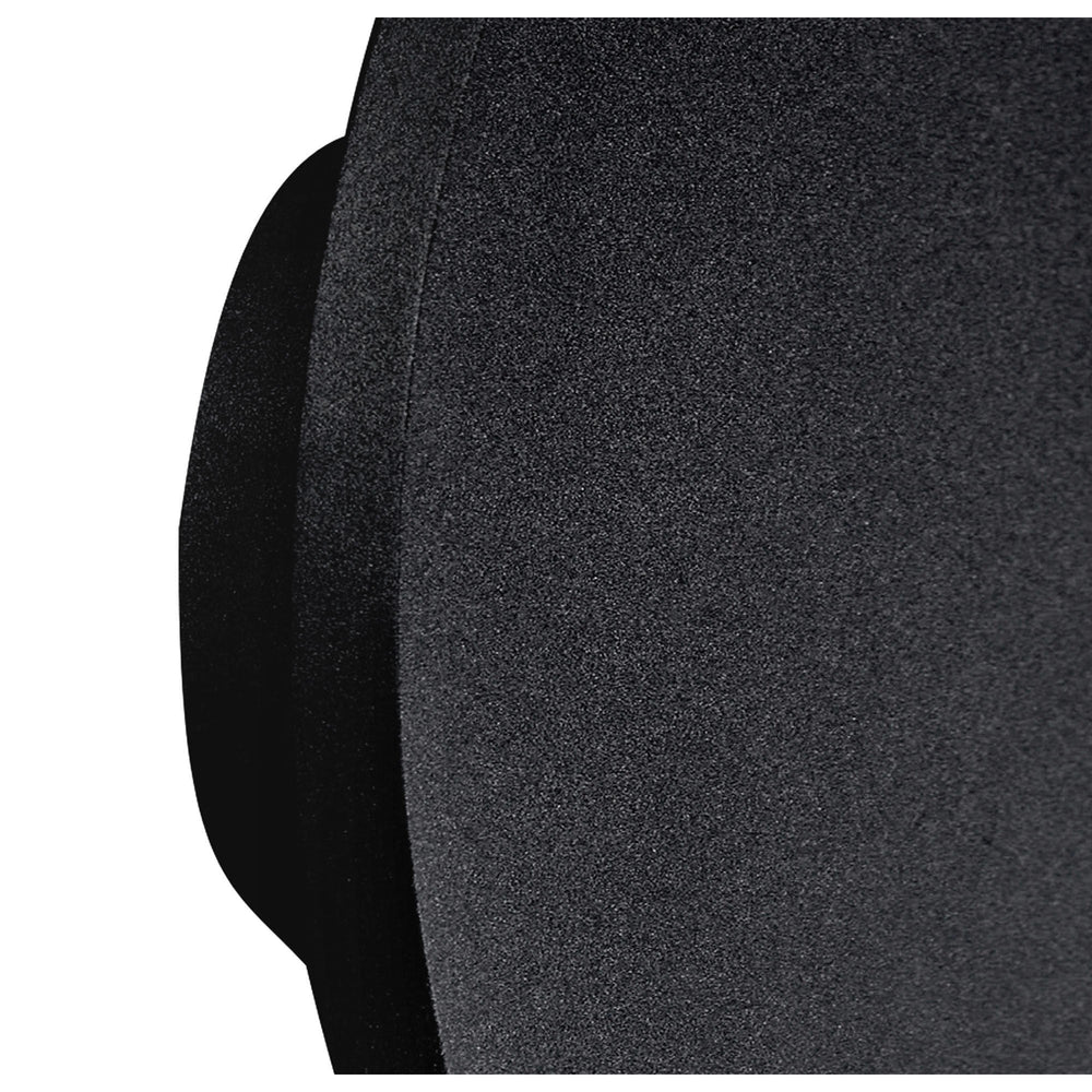 Close-up of the Bora 27cm oval LED wall light showing its matt black metal faceplate and softly curved edge against a plain background.