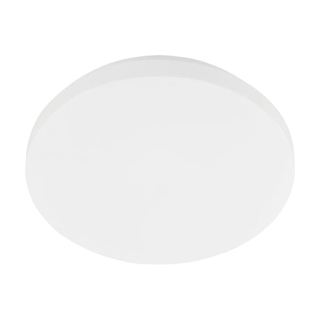 Bosmine LED Flush Ceiling Light 26cm in white, a round, slim fixture with a smooth plastic shade and white steel body, shown against a plain white background.