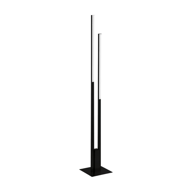 Branessa Smart Colour Changing LED Floor Lamp in black, two tall slim aluminium uprights of differing heights with white diffuser sections, on a square base against a plain white background.