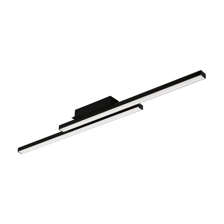 Branessa Smart Colour Changing LED Flush Ceiling Light in black, two staggered slim aluminium bars with white diffusers on a central ceiling mount, shown on a plain white background.