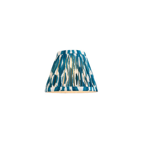 Endon Brenwell 16cm tapered lamp shade in marlin blue ikat-printed pleated faux silk with taped edges, shown on a plain white background.