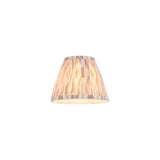 Endon Brenwell 16cm tapered lamp shade in neutral pleated faux silk with ikat pattern and taped edge detailing, shown on a plain white background.