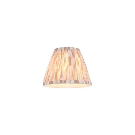 Endon Brenwell 16cm tapered lamp shade in neutral pleated faux silk with ikat pattern and taped edge detailing, shown on a plain white background.