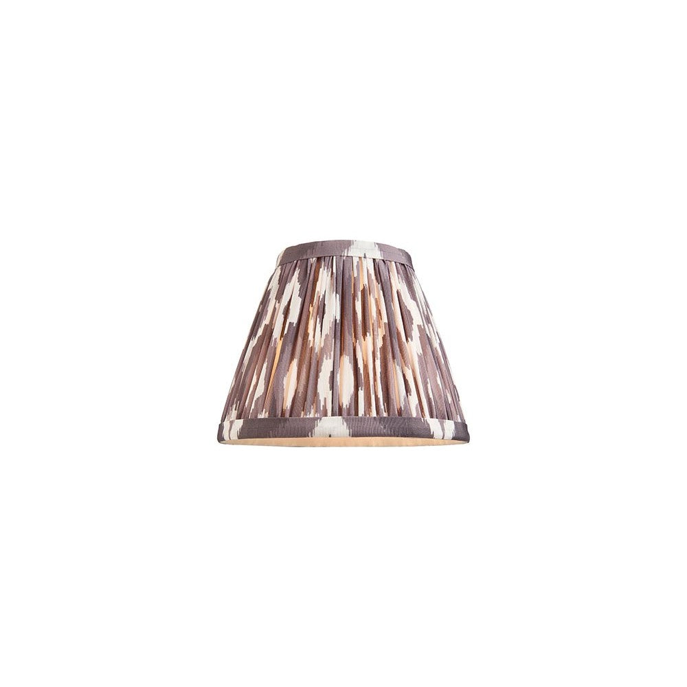 Endon Brenwell 16cm tapered lamp shade in pearl grey pleated faux silk with ikat pattern and taped edging, shown on a plain white background.