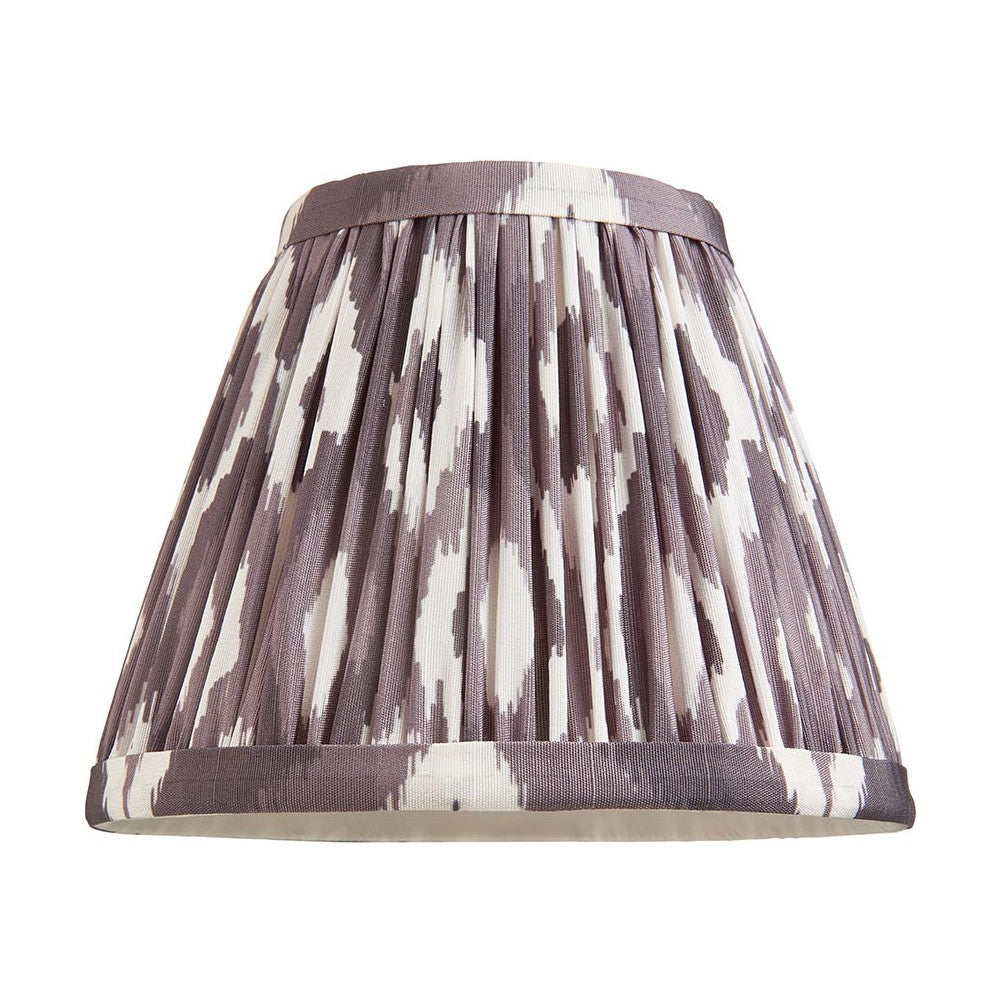 Endon Brenwell 16cm tapered lamp shade in pearl grey ikat-printed pleated faux silk with taped edge detailing, shown on a plain white background.