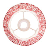 Endon Brenwell 20cm tapered lamp shade in coral pink with white ikat print, pleated faux silk and fixed gimbal fitting, top view on white background.