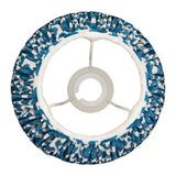 Top view of Endon Brenwell 20cm tapered lamp shade in marlin blue ikat pleated faux silk with white lining and gimbal fitting on a white background.