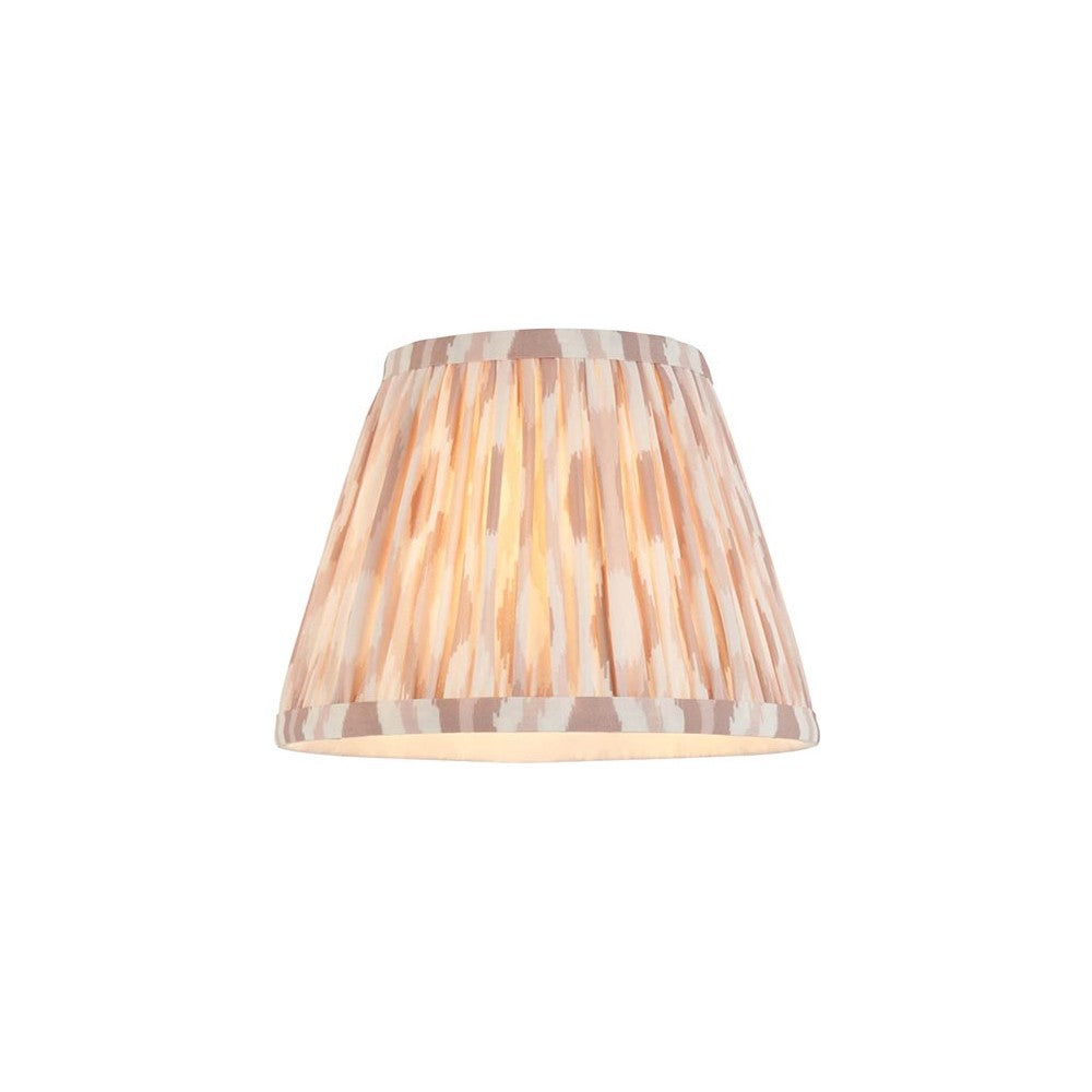 Endon Brenwell 20cm tapered lamp shade in neutral pleated faux silk with ikat print in soft beige and white tones, shown on a plain background.