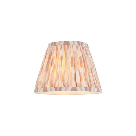 Endon Brenwell 20cm tapered lamp shade in neutral pleated faux silk with ikat print in soft beige and white tones, shown on a plain background.