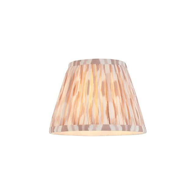 Endon Brenwell 20cm tapered lamp shade in neutral pleated faux silk with ikat print in soft beige and white tones, shown on a plain background.