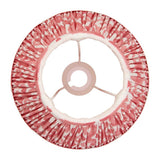 Top view of Endon Brenwell 25cm tapered lamp shade in coral pink ikat printed faux silk with pleated edge, taped trim, and fixed gimbal fitting.