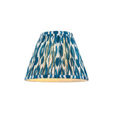 Endon Brenwell 25cm tapered lamp shade in marlin blue and white ikat print on pleated faux silk, shown against a plain white background.