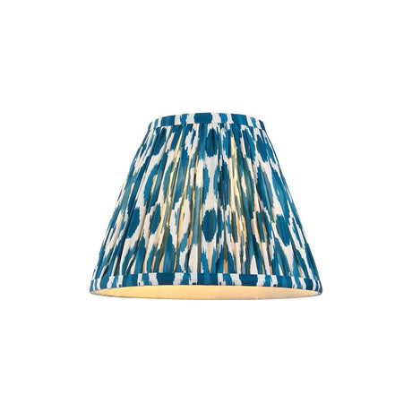 Endon Brenwell 25cm tapered lamp shade in marlin blue and white ikat print on pleated faux silk, shown against a plain white background.