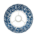 Top view of Endon Brenwell 25cm tapered lamp shade in marlin blue ikat printed faux silk with pleated finish and white gimbal fitting.