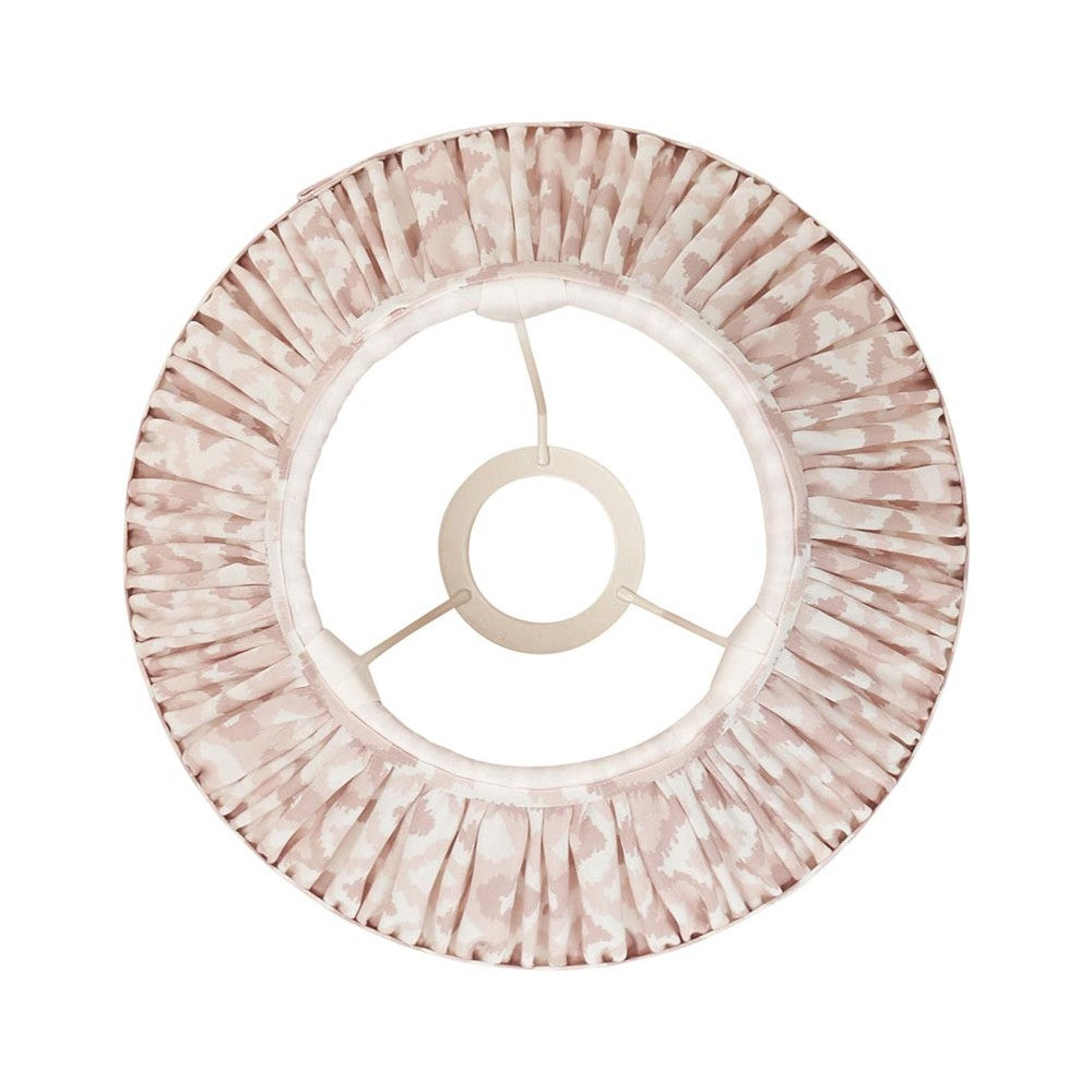 Endon Brenwell 25cm tapered lamp shade in neutral ikat-print pleated faux silk, viewed from below showing the gimbal fitting, on a white background.