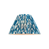 Endon Brenwell 30cm tapered lamp shade in pleated faux silk with a marlin blue and white ikat pattern, shown on a plain white background.
