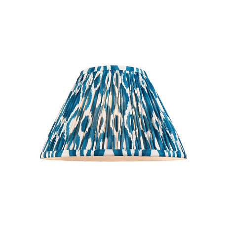 Endon Brenwell 30cm tapered lamp shade in pleated faux silk with a marlin blue and white ikat pattern, shown on a plain white background.