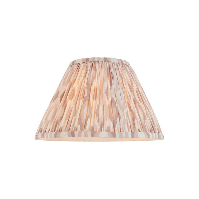 Endon Brenwell 30cm tapered lamp shade in pleated faux silk with a neutral ikat print and taped edging, shown on a plain white background.