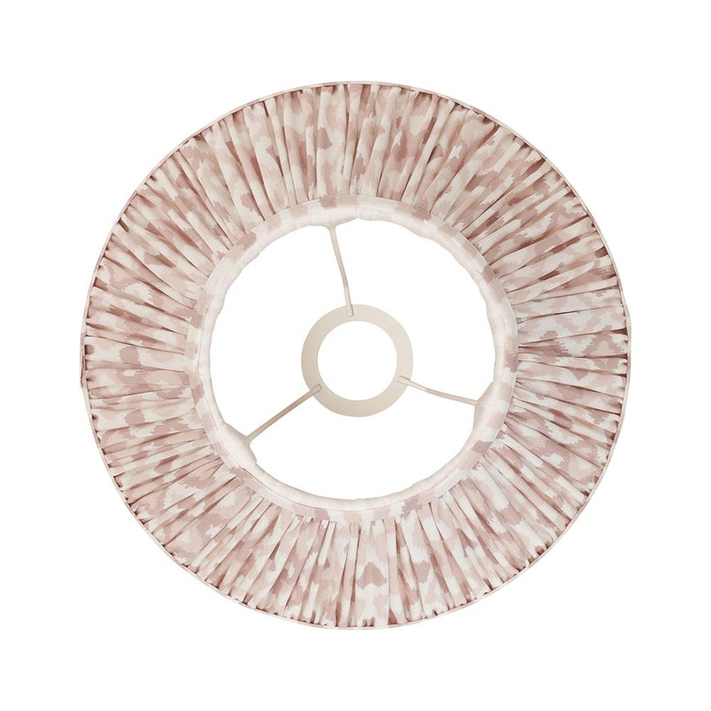 Top-down view of the Endon Brenwell 30cm tapered lamp shade in neutral, showing pleated ikat-print faux silk and a fixed gimbal fitting.