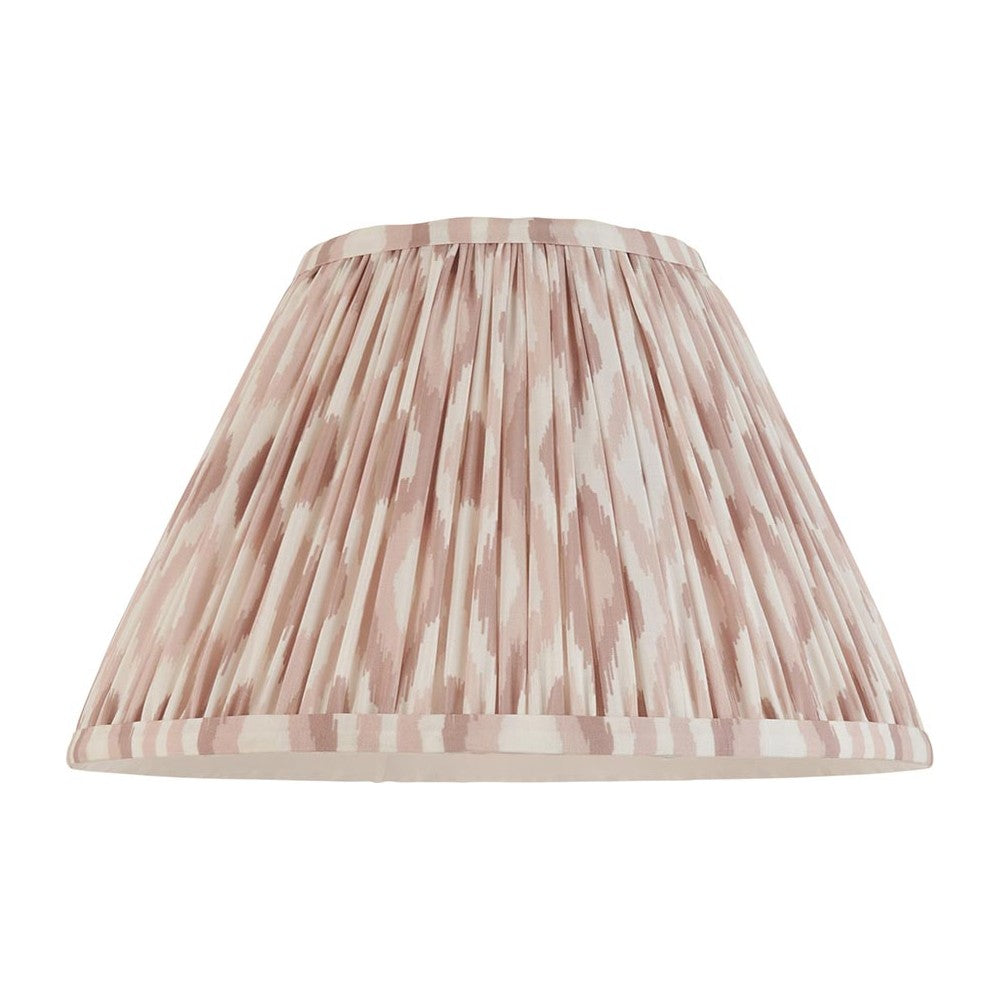 Endon Brenwell 30cm tapered lamp shade in neutral pleated faux silk with ikat print and taped edging, shown on a plain white background.