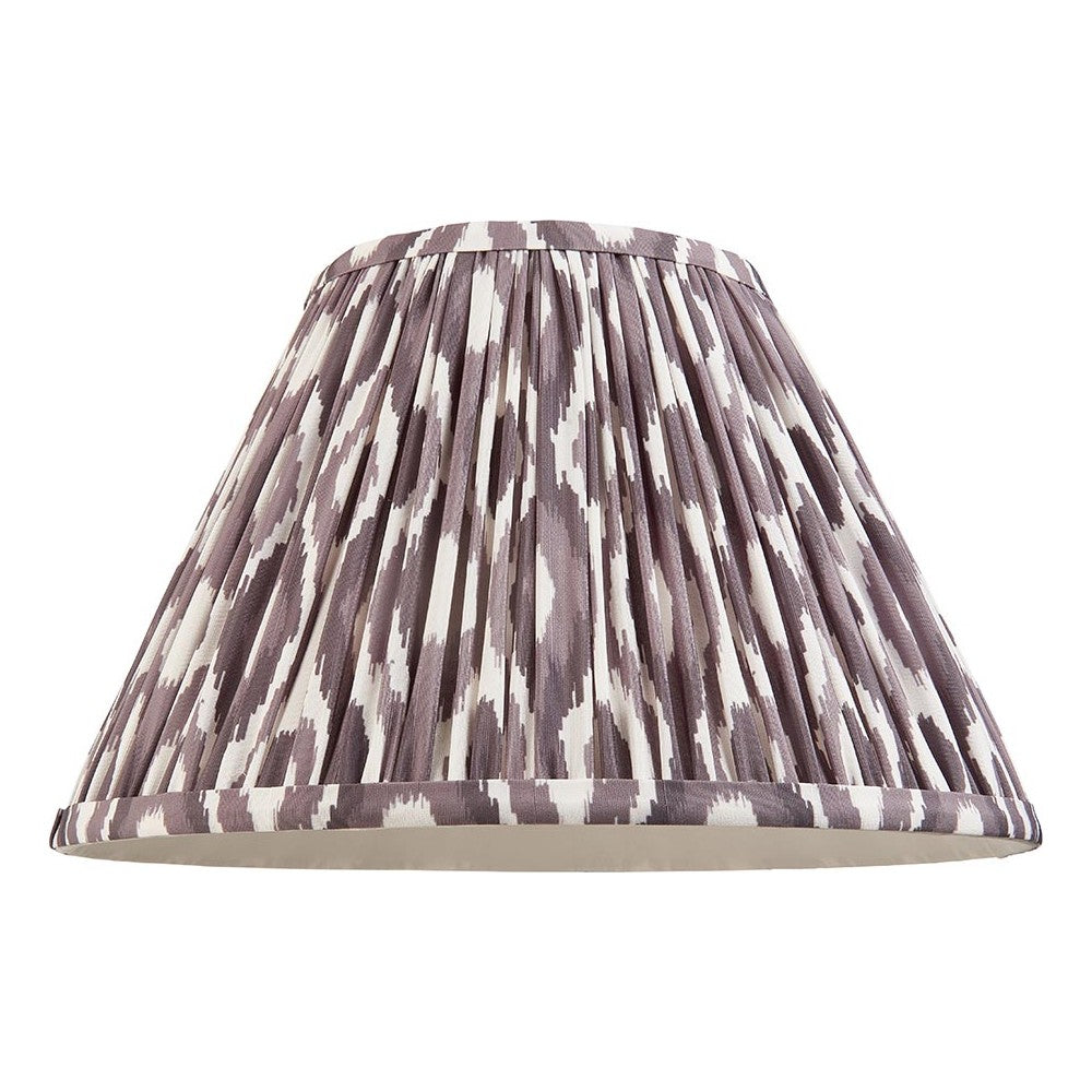 Endon Brenwell 30cm tapered lamp shade in pearl grey pleated faux silk with ikat print and taped edges, shown on a plain white background.
