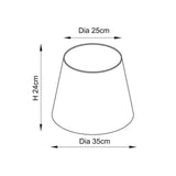 Endon Caldgrove tapered lamp shade dimensions diagram showing 25cm top diameter, 35cm bottom diameter and 24cm height on a plain background.