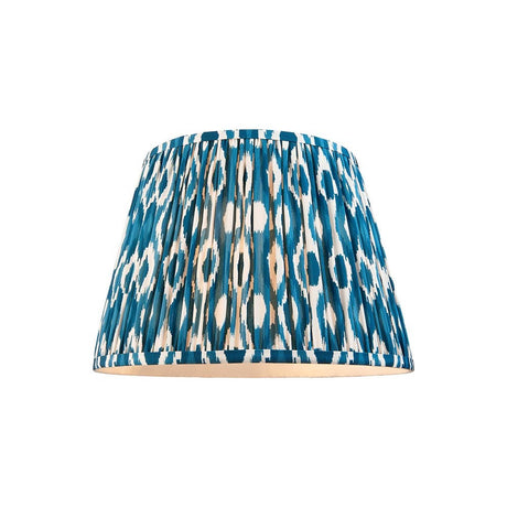 Endon Brenwell 35cm tapered lamp shade in marlin blue and white ikat-print pleated faux silk, shown against a plain white background.