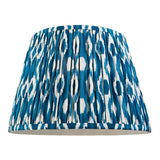 Endon Brenwell 35cm tapered lamp shade in marlin blue and white ikat print on pleated faux silk, shown against a plain white background.