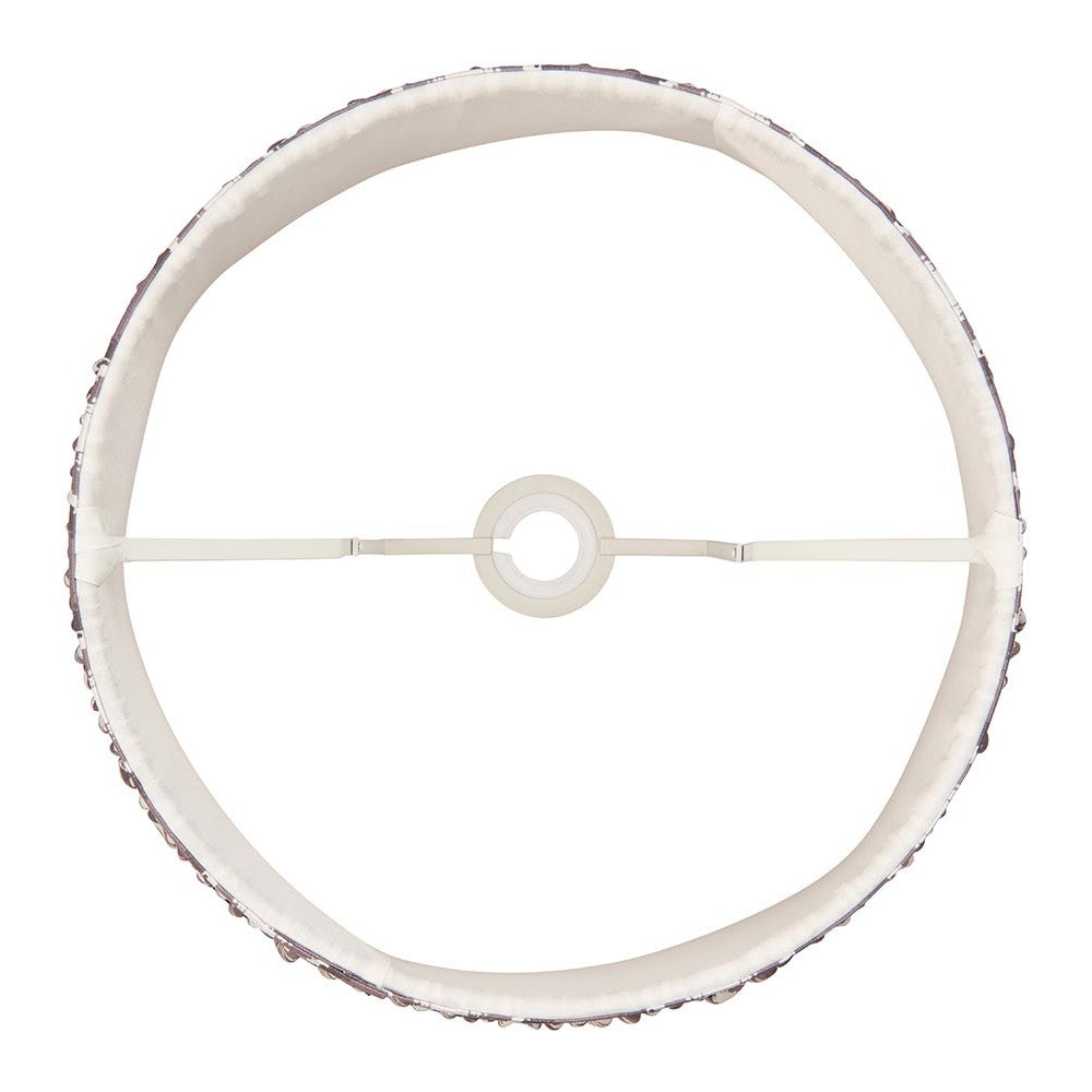 Top-down view of the Endon Brenwell 35cm tapered lamp shade in pearl grey, showing the reversible gimbal fitting and taped inner rim on a white background.
