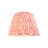Endon Brenwell 40cm tapered lamp shade in pleated faux silk with coral pink and white ikat print and taped edges, shown on a plain white background.