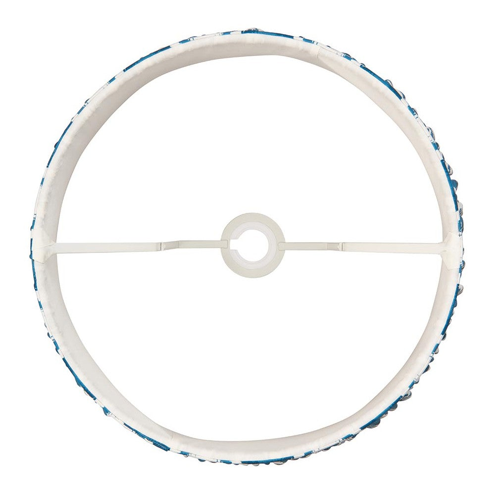 Endon Brenwell 40cm tapered lamp shade in marlin blue, viewed from above showing the white inner lining, reversible gimbal fitting and taped edge.