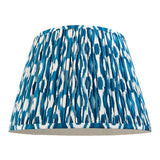 Endon Brenwell 40cm tapered lamp shade in marlin blue and white ikat print on pleated faux silk, shown against a plain white background.