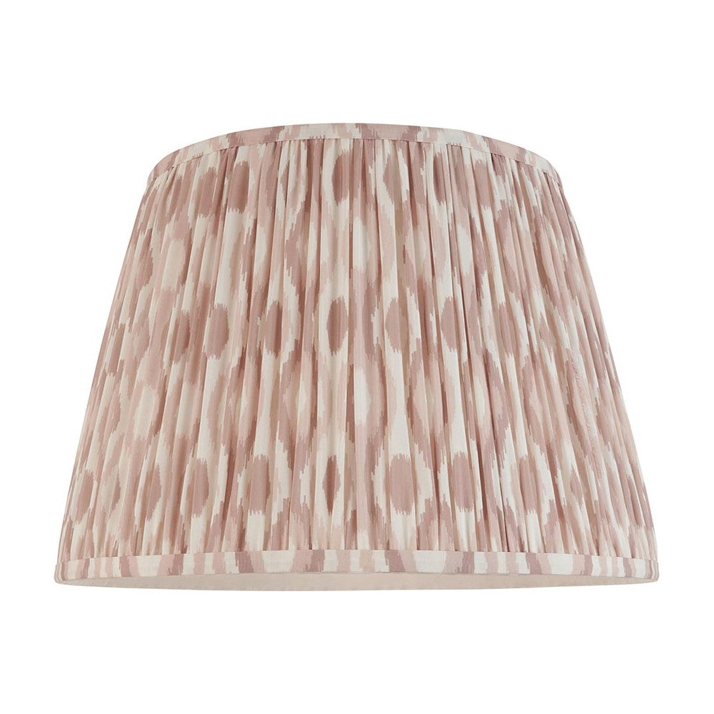 Endon Brenwell 40cm tapered lamp shade in neutral pleated faux silk with ikat print and taped edges, shown on a plain white background.