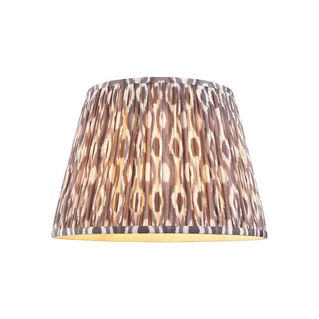 Endon Brenwell 40cm tapered lamp shade in pleated faux silk with pearl grey ikat pattern and taped edges, shown on a plain white background.