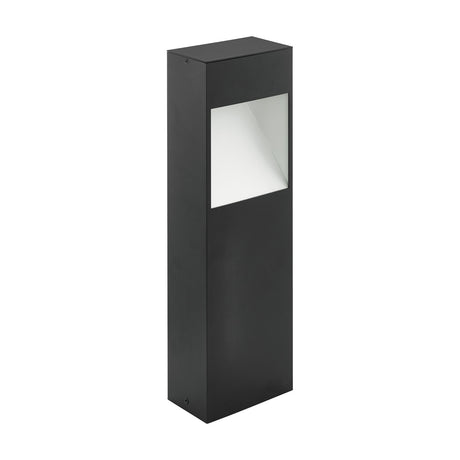 Bresorne LED outdoor post light in anthracite aluminium, a slim square-edged pillar with a white angled recess window near the top, shown on a plain white background.