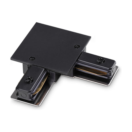 Brillia recessed 1-phase track L-connector in black, with a square cover plate joining two short arms at a right angle, shown on a white background.