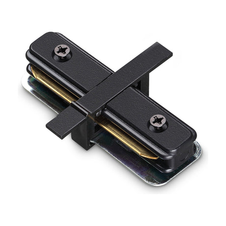 Brillia black linear connector for 1-phase recessed track, a straight metal joint piece with screw fittings, shown on a plain white background.