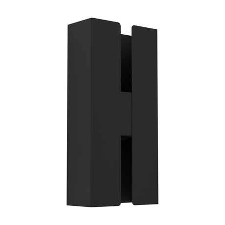 Briscola LED Outdoor Wall Light in black steel, a tall rectangular block with a vertical slot forming an H-shaped profile, shown on a plain white background.